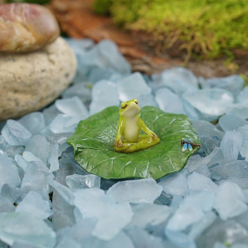 Top Collection Miniature Fairy Garden and Terrarium Frog Meditating on Lotus Leaf with Dragonfly Figurine - Image 2